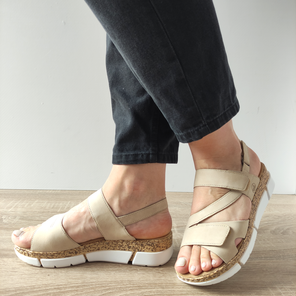 SANDALE CASUAL DAMA RIEKER V2366-60 BEJ VELUR - imagine 2