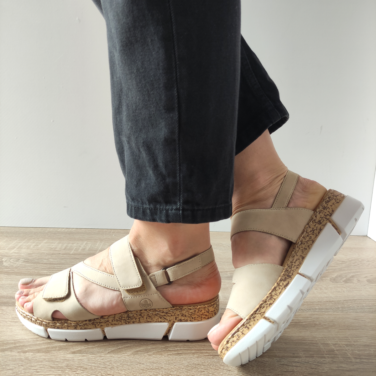 SANDALE CASUAL DAMA RIEKER V2366-60 BEJ VELUR - imagine 3