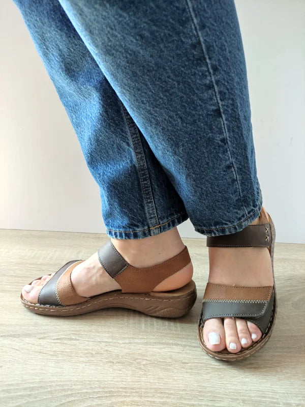 SANDALE CASUAL DAMA RIEKER V2860-24 MARO + CAMEL - imagine 2