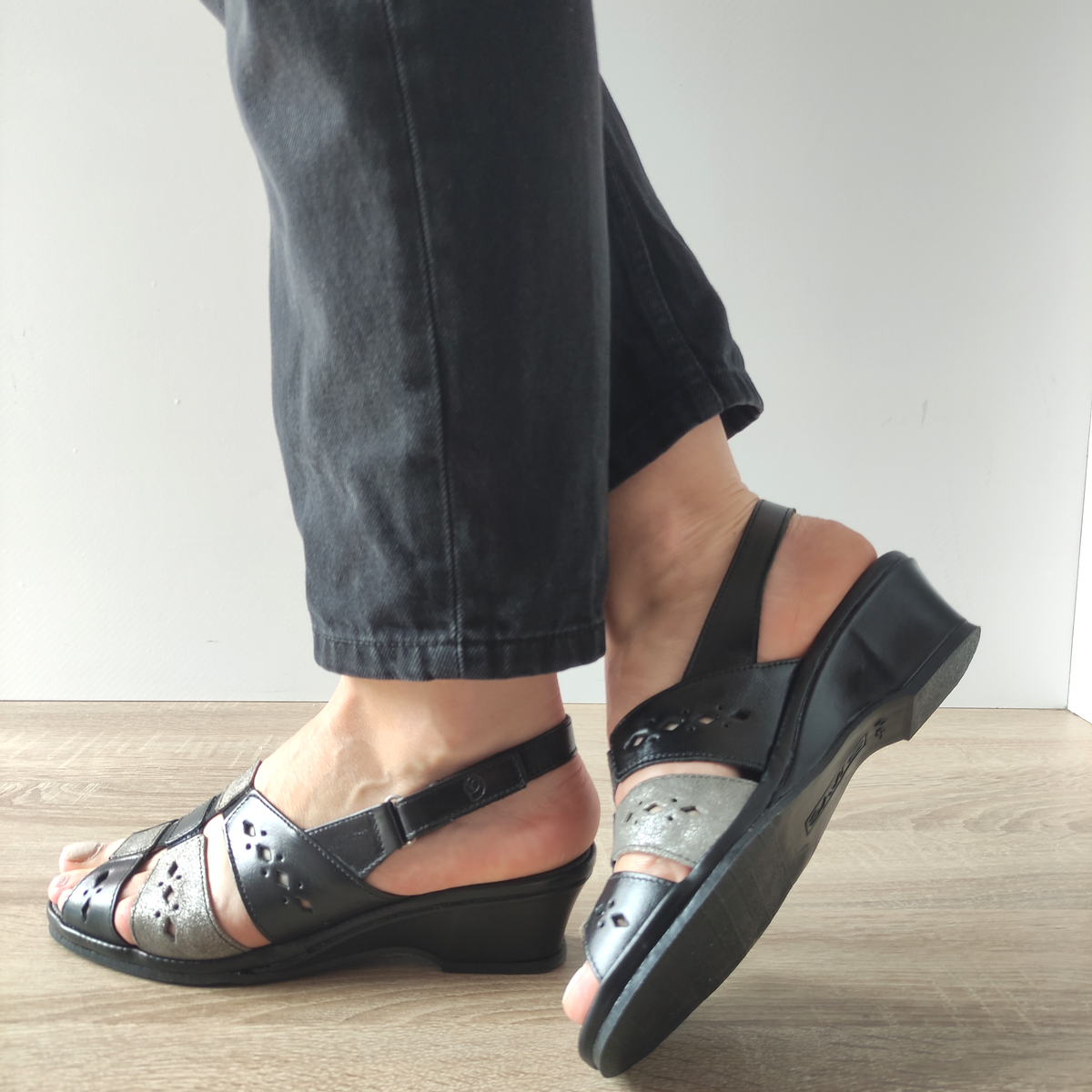 SANDALE CASUAL DAMA SUAVE 0253P ROMA L2-N NEGRE CU GRI SIDEF - imagine 3