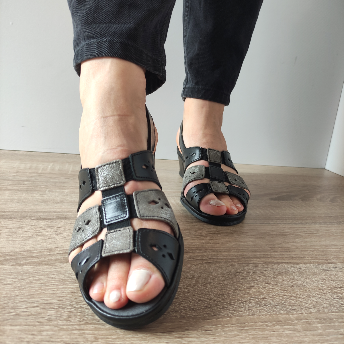 SANDALE CASUAL DAMA SUAVE 0253P ROMA L2-N NEGRE CU GRI SIDEF - imagine 4