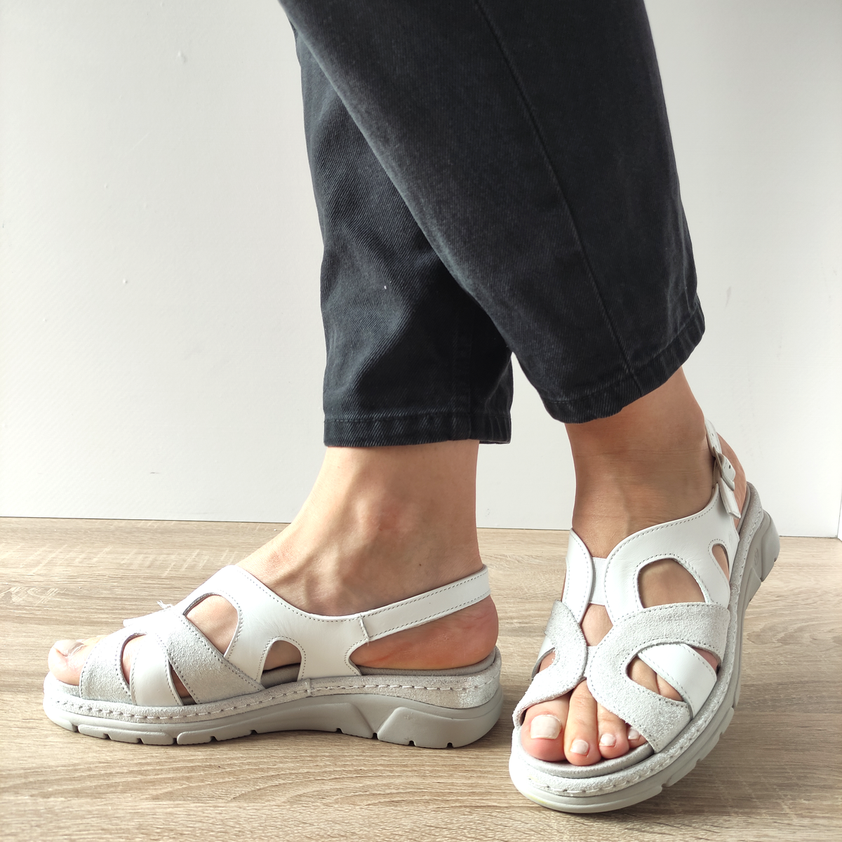 SANDALE CASUAL DAMA SUAVE 12503VT MOSTAR 13-N ALBE CU ARGINTIU - imagine 2