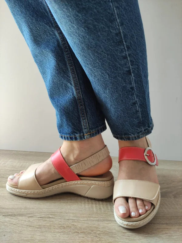 SANDALE CASUAL DAMA SUAVE 18004AT AZORES 15-N BEJ + CORAI - imagine 2