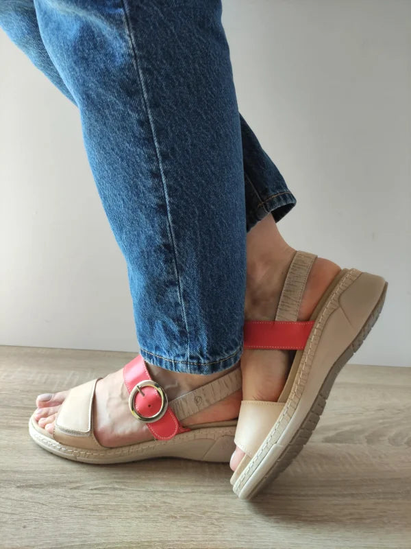 SANDALE CASUAL DAMA SUAVE 18004AT AZORES 15-N BEJ + CORAI - imagine 3