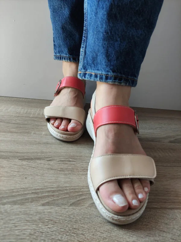 SANDALE CASUAL DAMA SUAVE 18004AT AZORES 15-N BEJ + CORAI - imagine 4