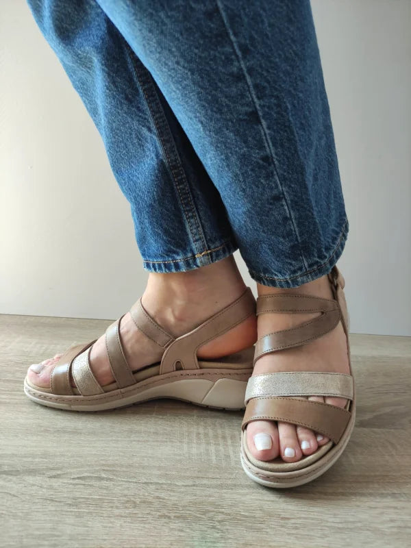 SANDALE CASUAL DAMA SUAVE 18010T AZORES 03-N BEJ + MARO - imagine 2