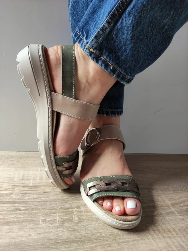 SANDALE CASUAL DAMA SUAVE 20000T KRABI 40-N KAKI CU BEJ SI BRONZE - imagine 4