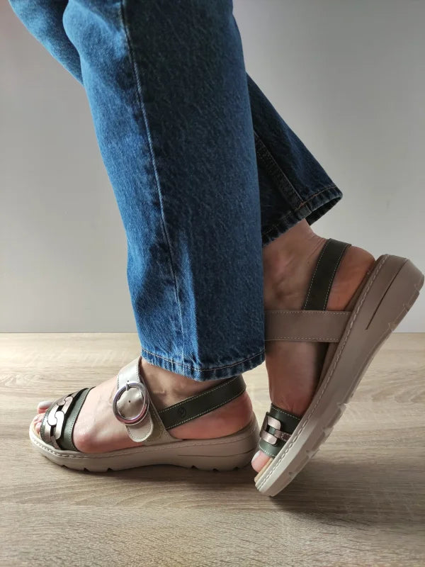 SANDALE CASUAL DAMA SUAVE 20000T KRABI 40-N KAKI CU BEJ SI BRONZE - imagine 5