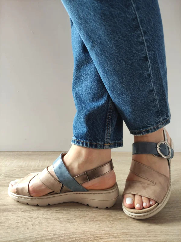 SANDALE CASUAL DAMA SUAVE SU20002T KRABI 15-N BEJ CU ALBASTRU - imagine 2