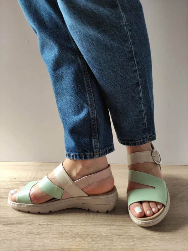 SANDALE CASUAL DAMA SUAVE SU20002T KRABI J3-N VERNIL CU BEJ SI ROZ - imagine 2