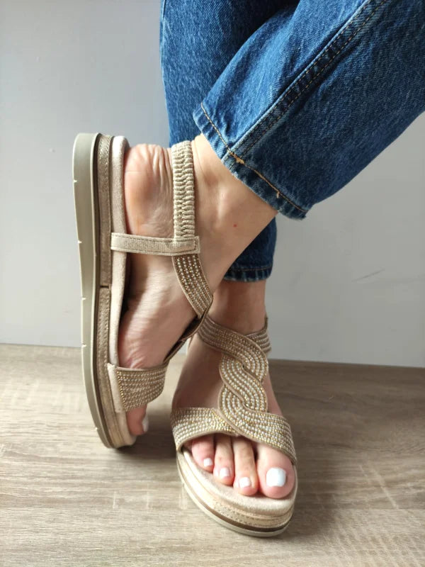 SANDALE CASUAL DAMA TAMARIS 28200-44 BEJ CU AURIU