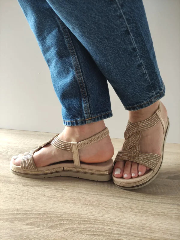 SANDALE CASUAL DAMA TAMARIS 28200-44 BEJ CU AURIU - imagine 2