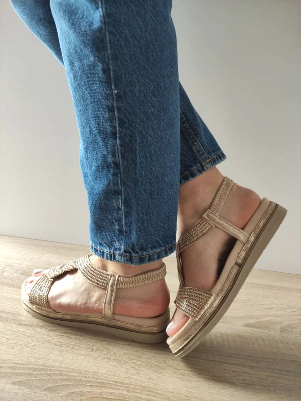 SANDALE CASUAL DAMA TAMARIS 28200-44 BEJ CU AURIU - imagine 3