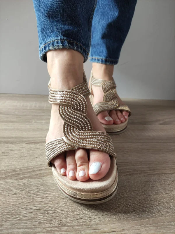 SANDALE CASUAL DAMA TAMARIS 28200-44 BEJ CU AURIU - imagine 4