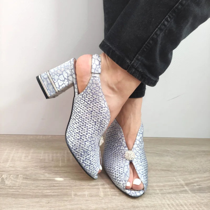 SANDALE ELEGANTE DAMA DOGATI 577 BLEU CU ARGINTIU - imagine 3
