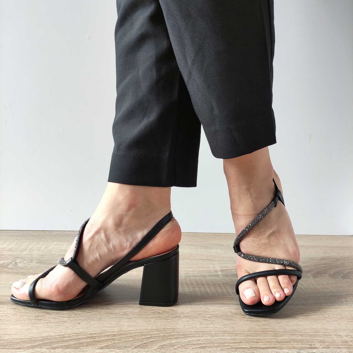 SANDALE ELEGANTE DAMA PASS 26233 01-S NEGRE + GLITTER - imagine 2