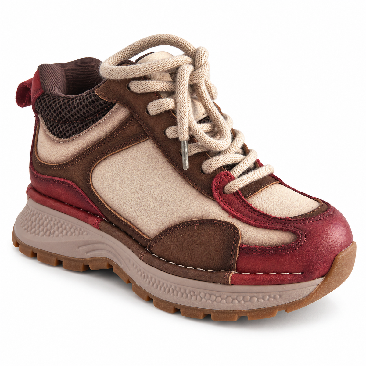 Pantofi Sport Damă Franco Gerardo 8001 Bej cu Bordo