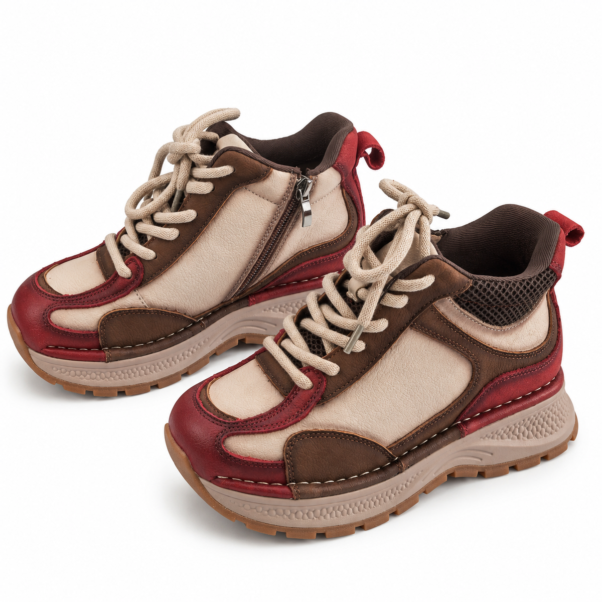 Pantofi Sport Damă Franco Gerardo 8001 Bej cu Bordo