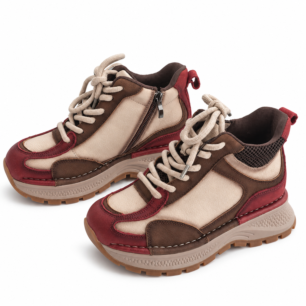 Pantofi Sport Damă Franco Gerardo 8001 Bej cu Bordo