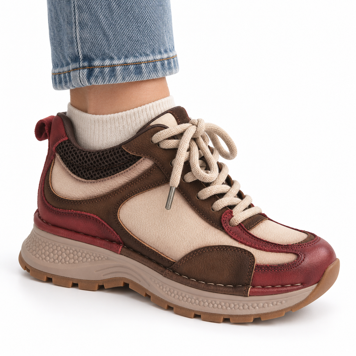 Pantofi Sport Damă Franco Gerardo 8001 Bej cu Bordo