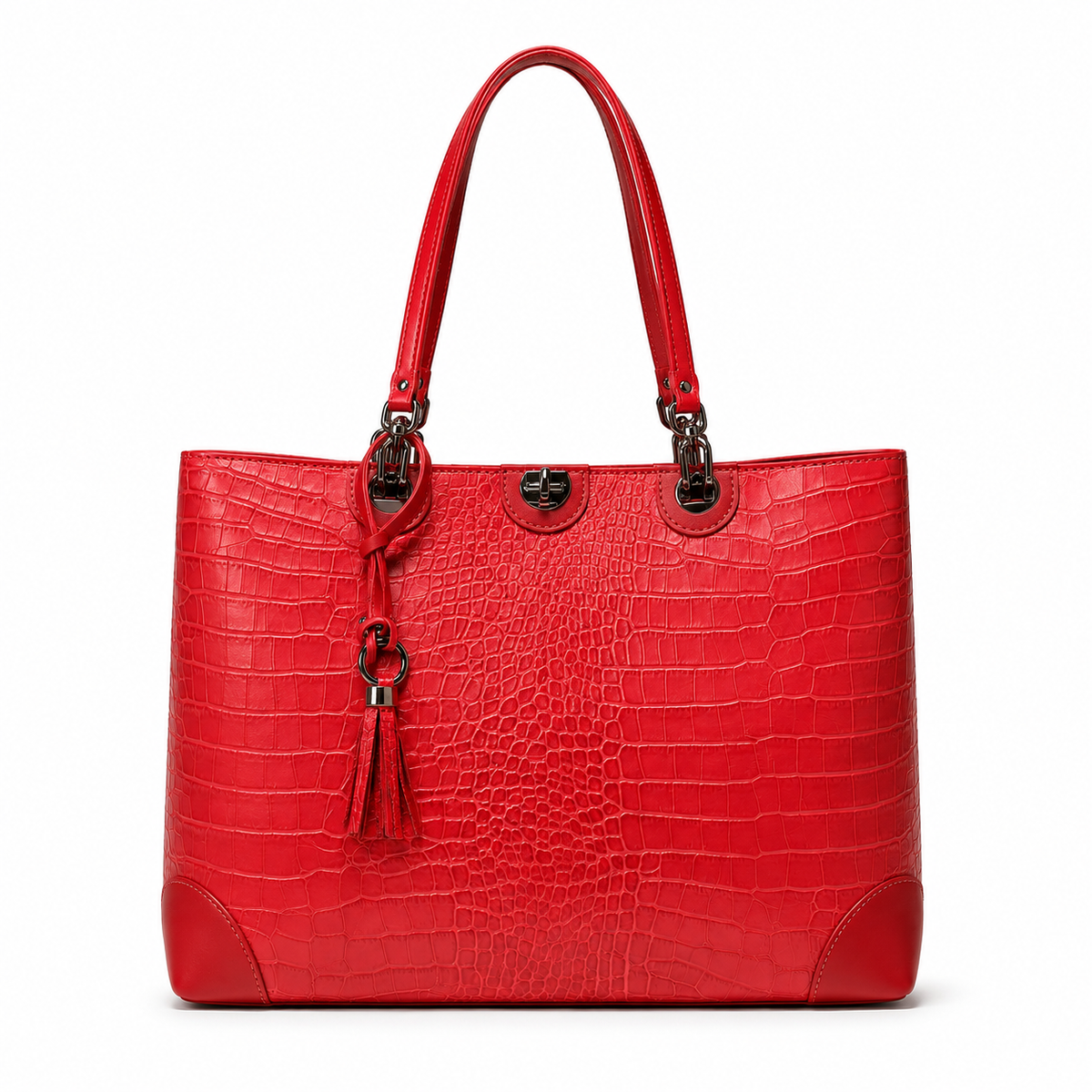Geantă Damă Piele Roșie Aspect Crocodil — PELL Charlize | 359 LEI
