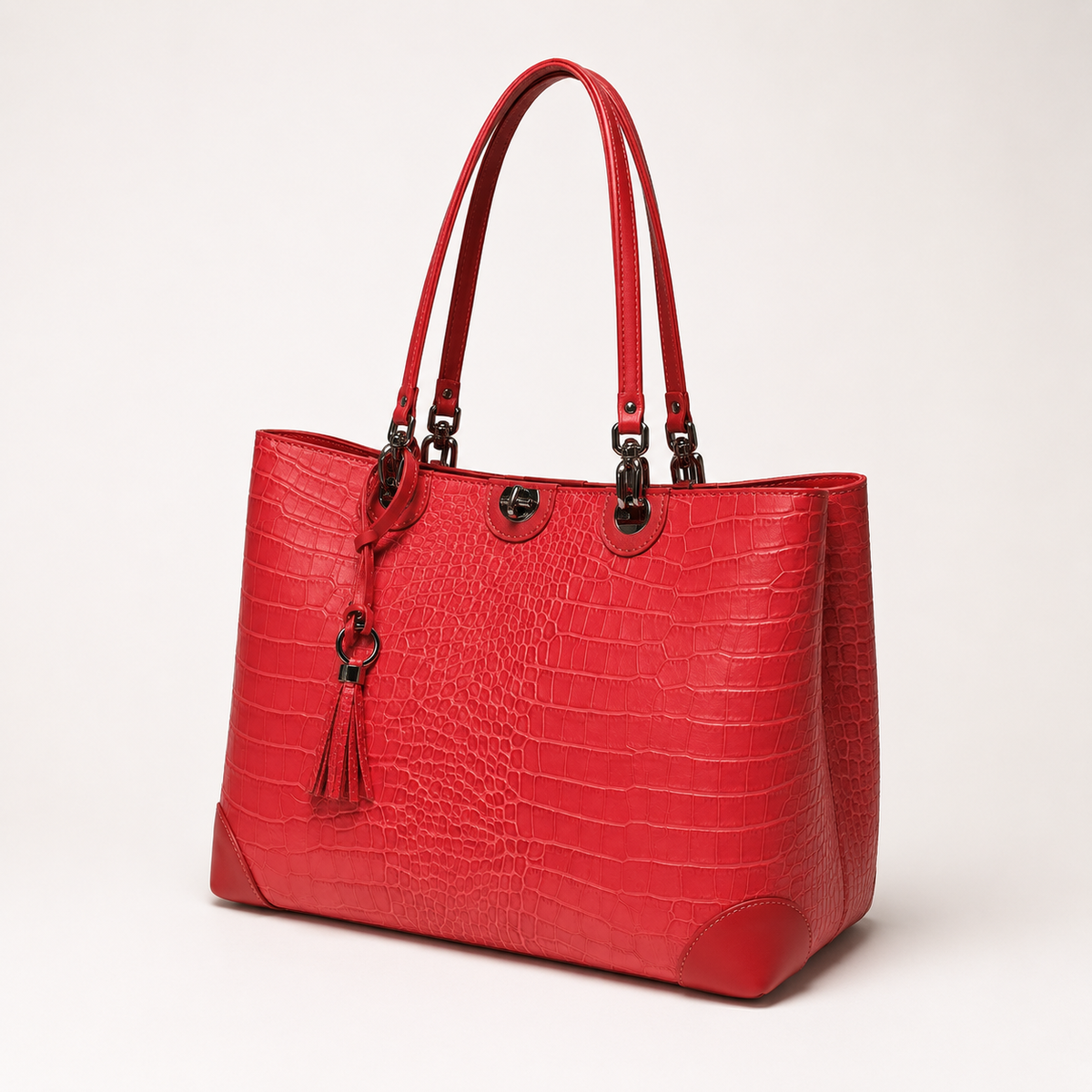 Geantă Damă Piele Roșie Aspect Crocodil — PELL Charlize | 359 LEI - imagine 3