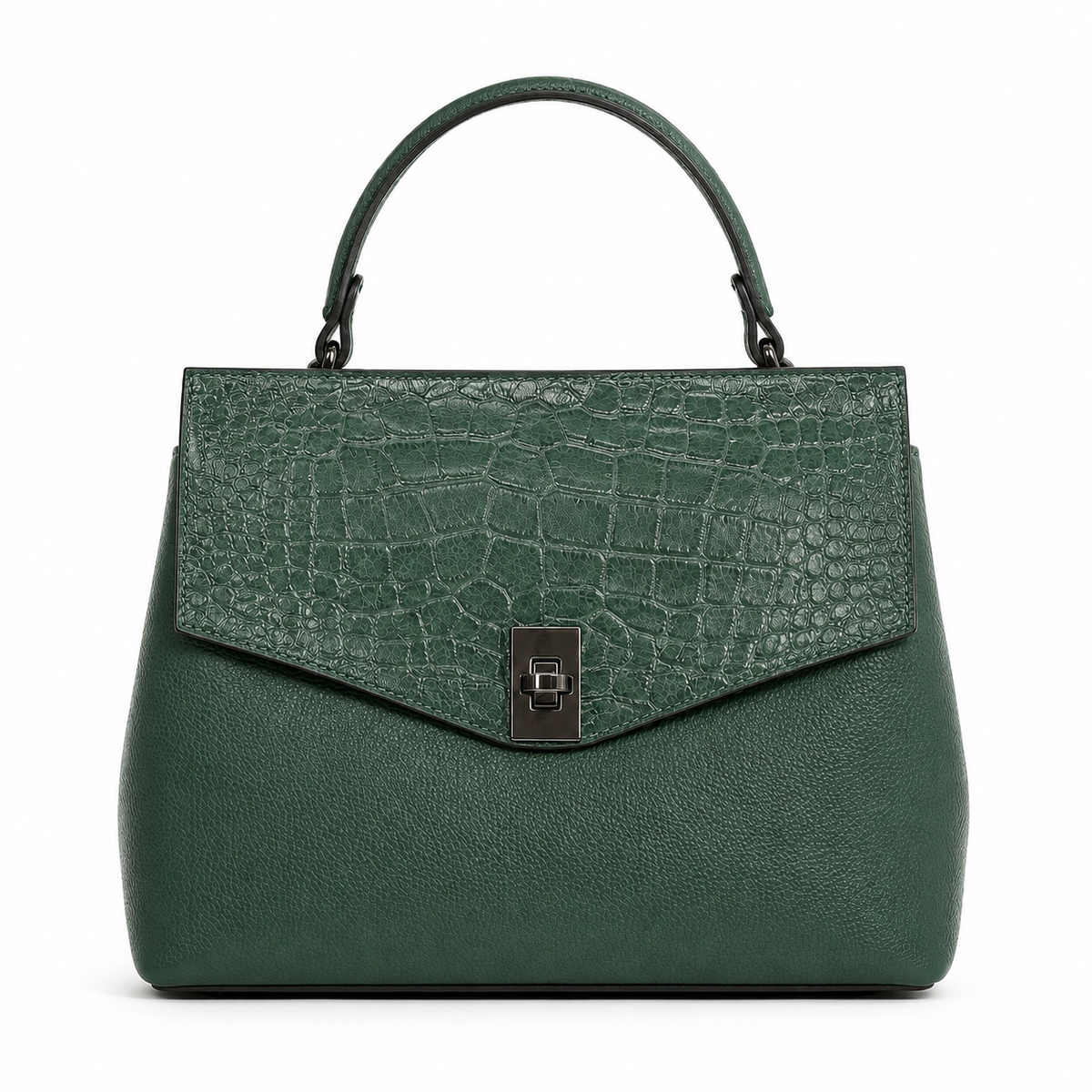 Geantă Damă Piele Verde Forest Crocodil cu Bandulieră | FENIX BD-98