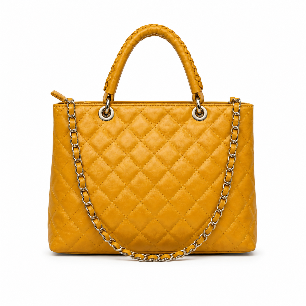 Geantă Piele Naturală Matlasată Galben Muștar | Design Elegant