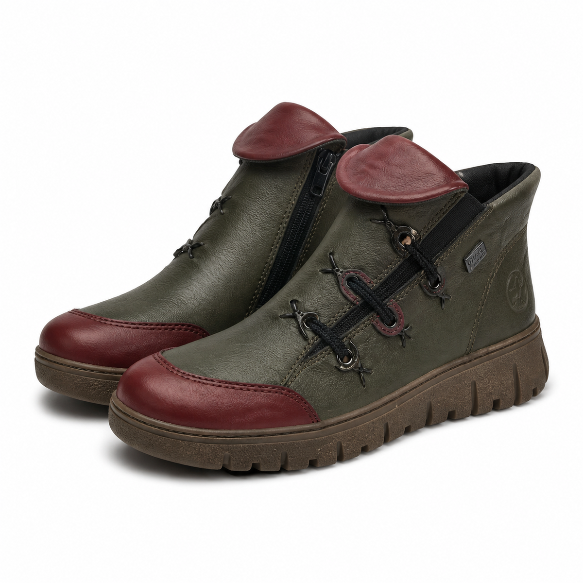 GHETE CASUAL DAMA RIEKER N1353-52 VERDE + BORDO
