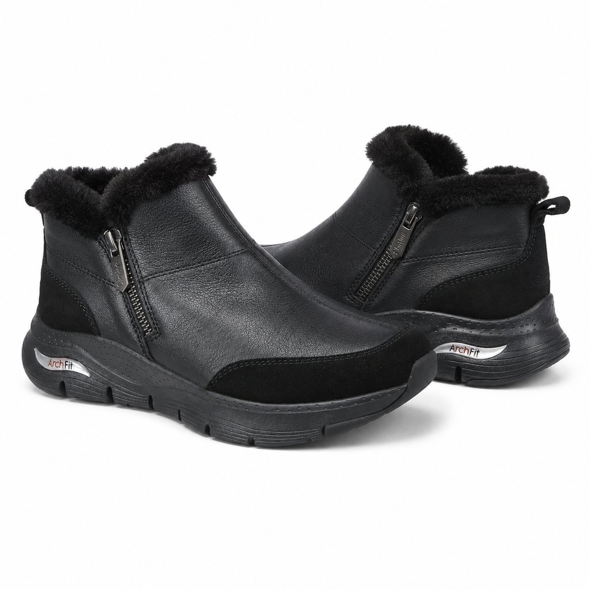 Ghete Casual Damă Skechers SK604 Negru – Piele Naturală