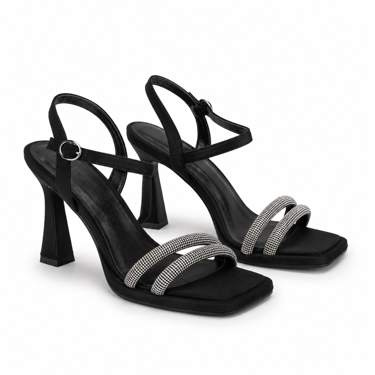 Sandale Elegante Dama Velur Negre Epica 254-V8 - cu Strass