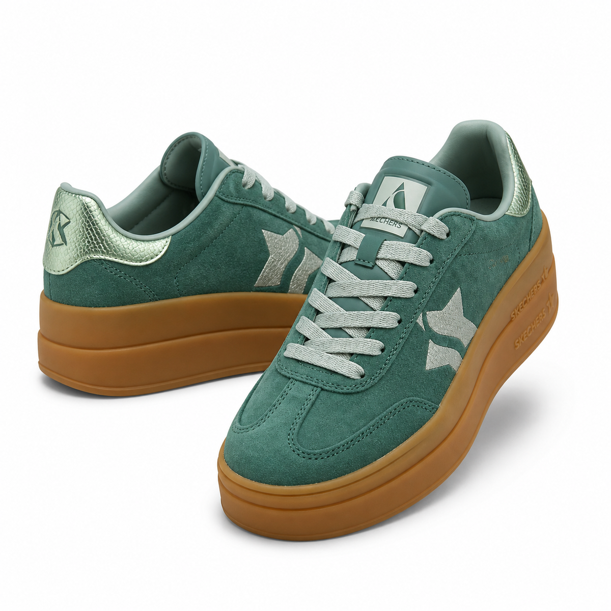 PANTOFI CASUAL DAMA SKECHERS 185430 GRN VERDE DESCHIS VELUR