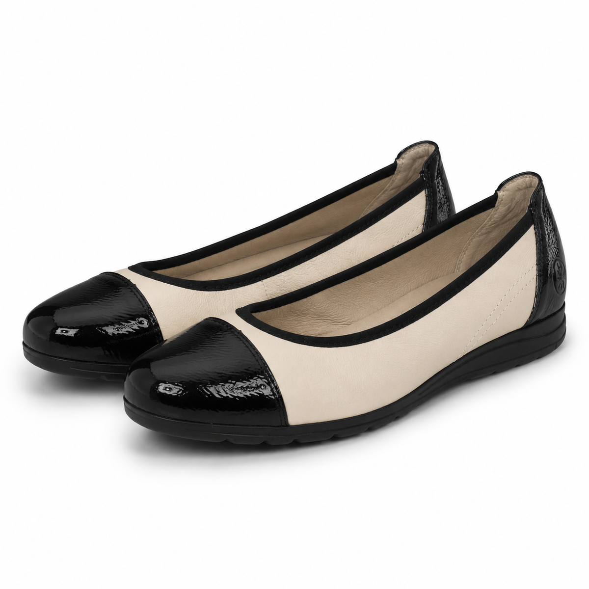 PANTOFI CASUSAL DAMA RIEKER L9351-80 BEJ + NEGRU LAC