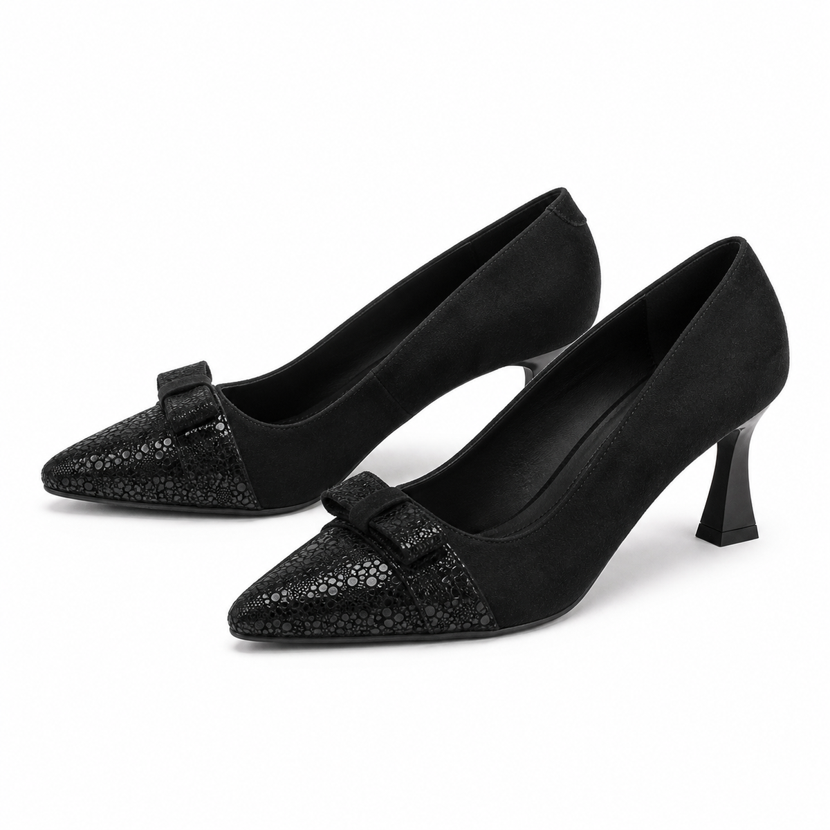 Pantofi Eleganti Damă Antonio 9420 Negru Velur + Effect - Piele Naturală Întoarsă