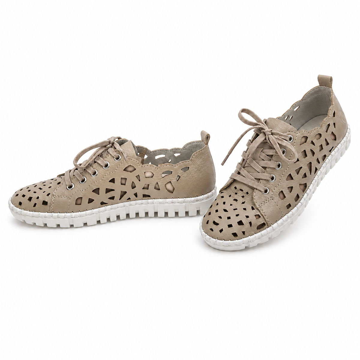 Pantofi Perforați Casual Damă Rieker M2315-60 Bej - Piele Naturală