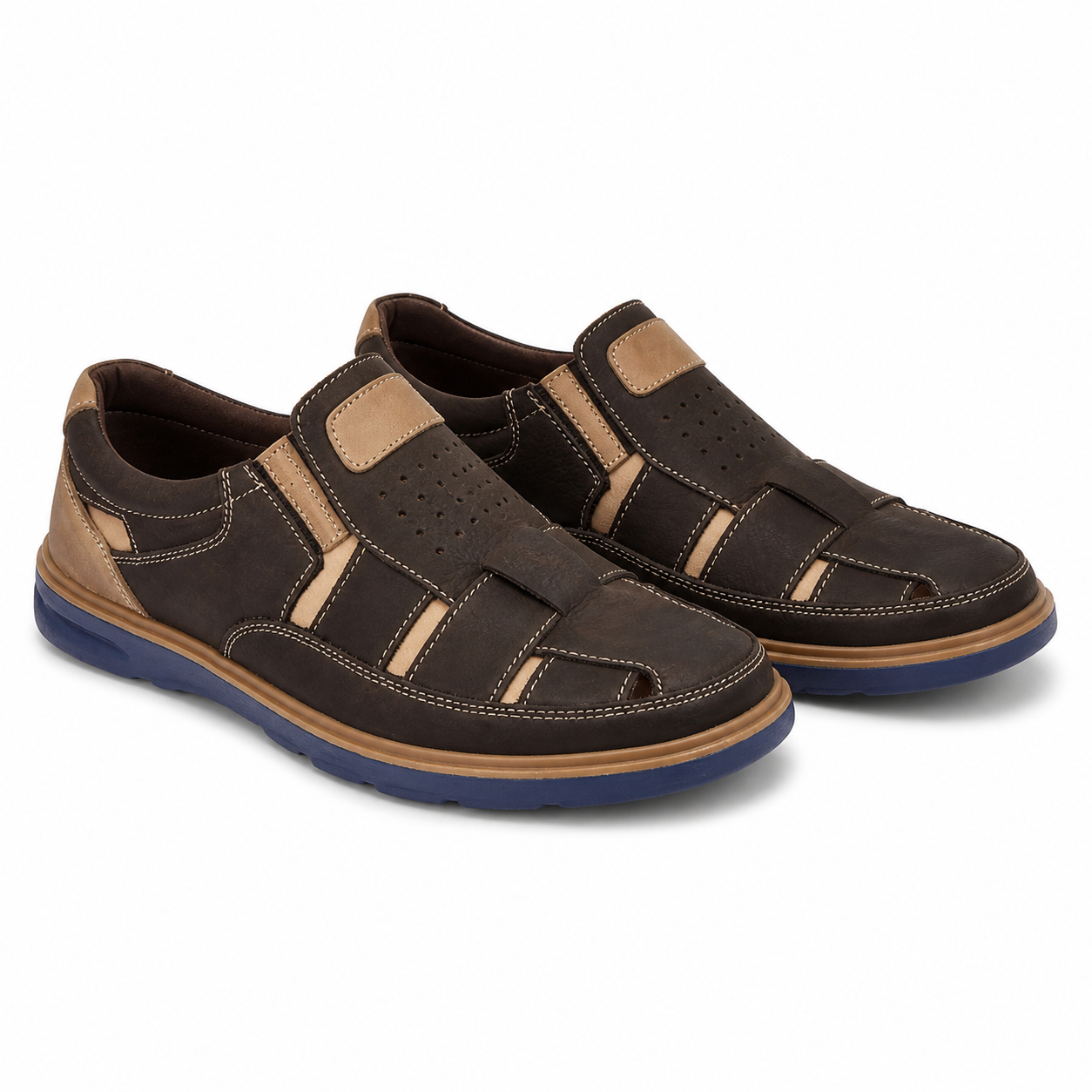 PANTOFI PERFORATI BARBATI BIO FLEX 777 MARO INCHIS + BEJ