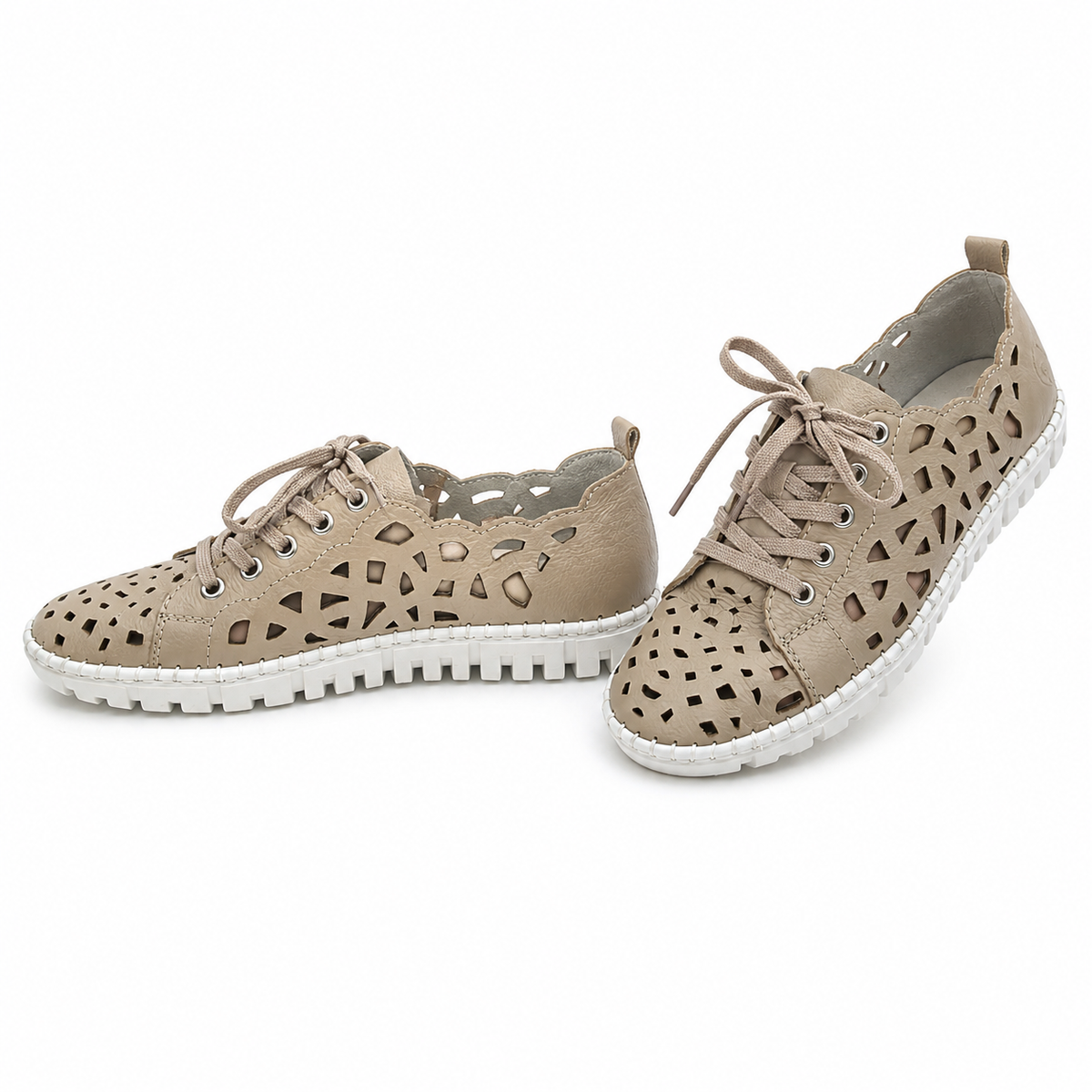 Pantofi Perforați Casual Damă Rieker M2315-60 Bej - Piele Naturală - imagine 2