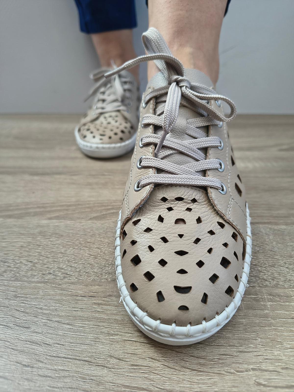 Pantofi Perforati Casual Damă Rieker M2315-60 Bej - Piele Naturală - vedere 3