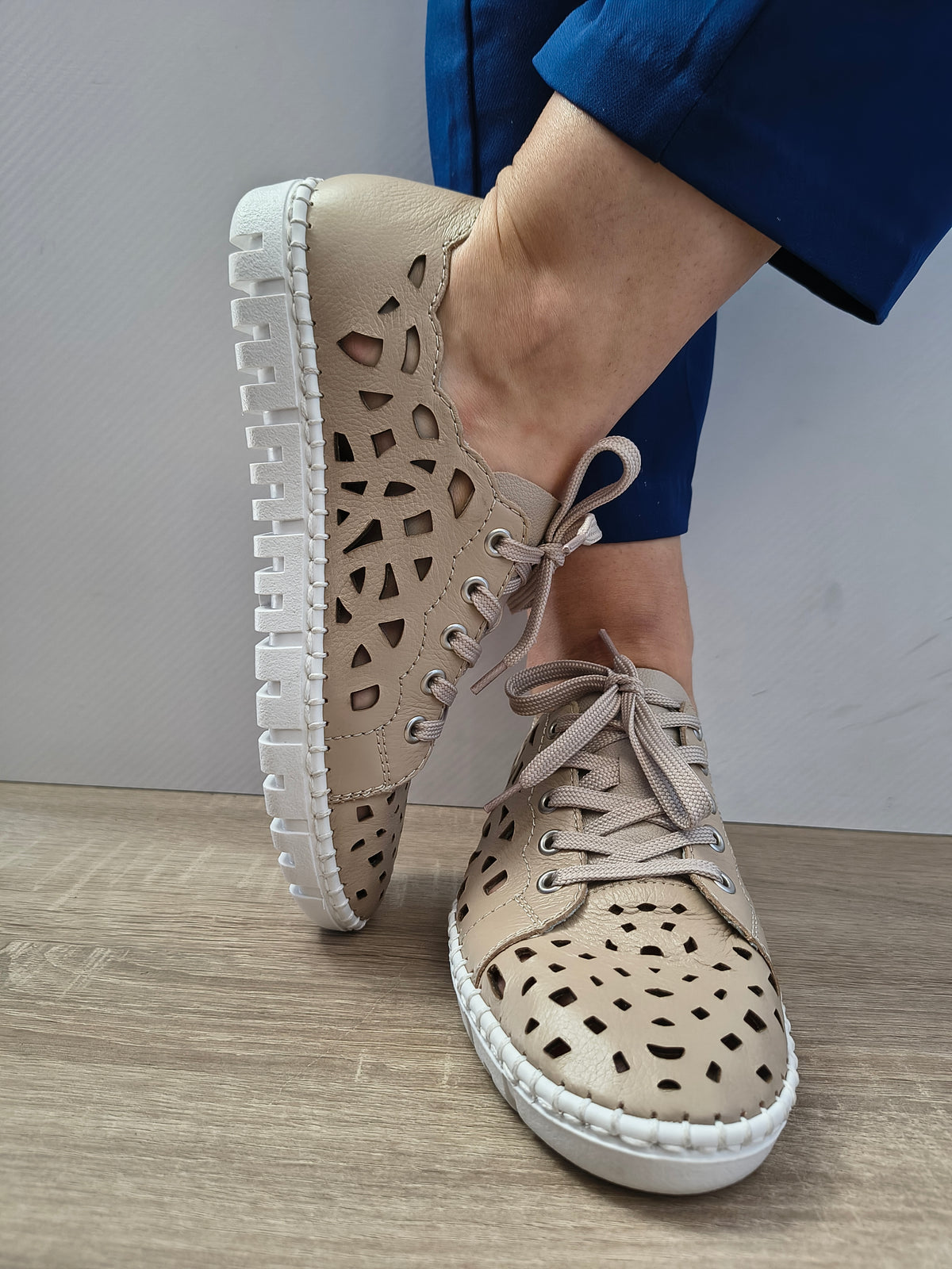 Pantofi Perforati Casual Damă Rieker M2315-60 Bej - Piele Naturală - vedere 4