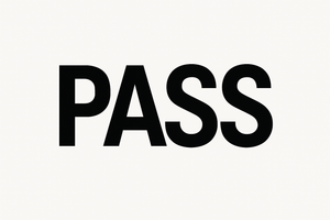 PASS LOGO BRAND, BLACK LETTERS ON WHITE BACKGROUND