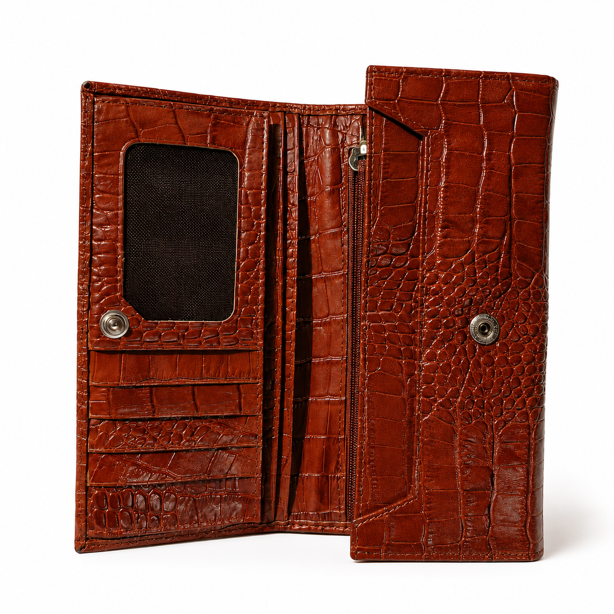 Portofel Damă Piele Maro Cognac Crocodil cu Cutie | PRO 1145-77