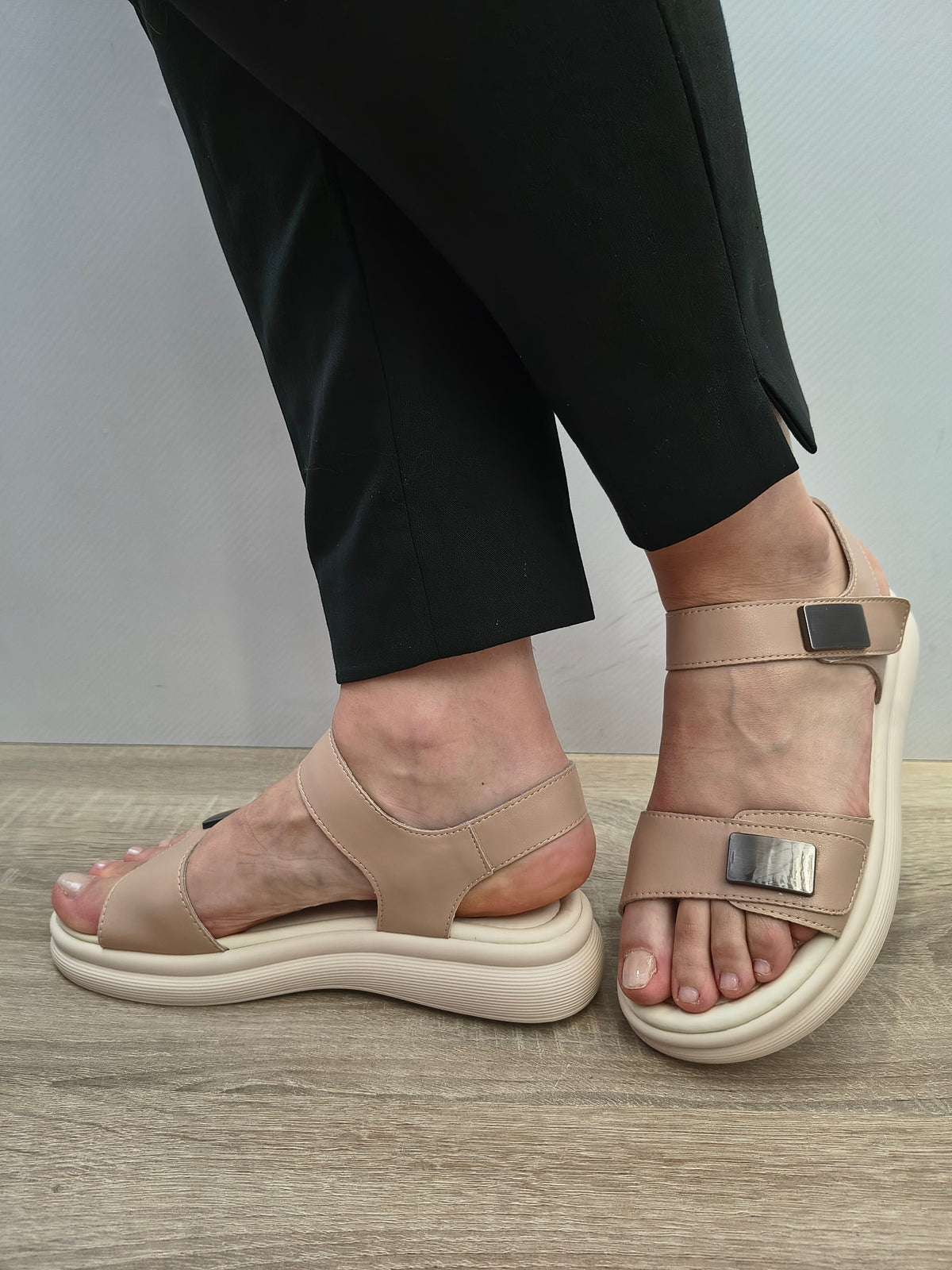 Sandale Casual Damă Formazione 1028 Apricot - Piele Naturală - imagine 2