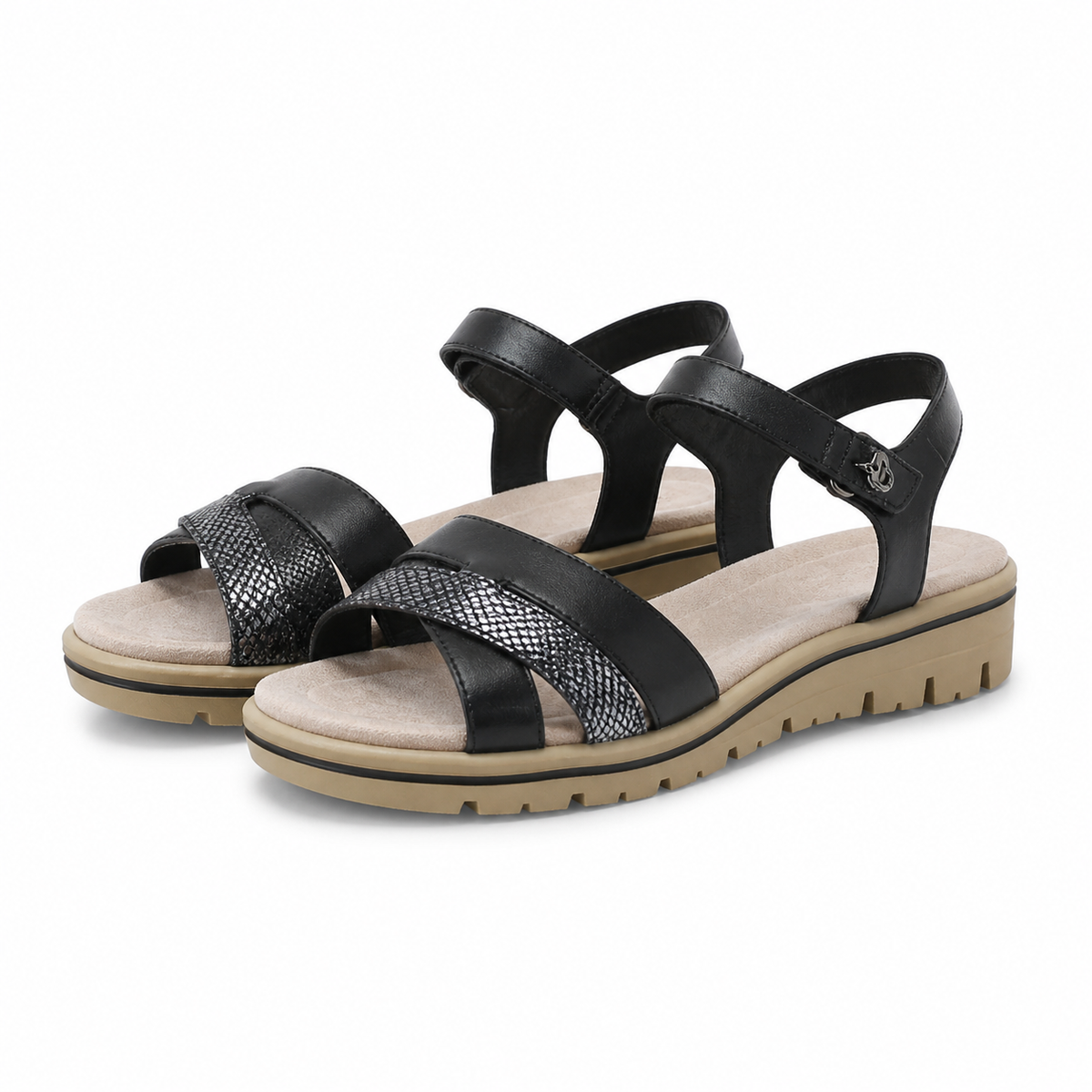SANDALE CASUAL DAMA CAPRICE 28713-44 NEGRE CU ARGINTIU