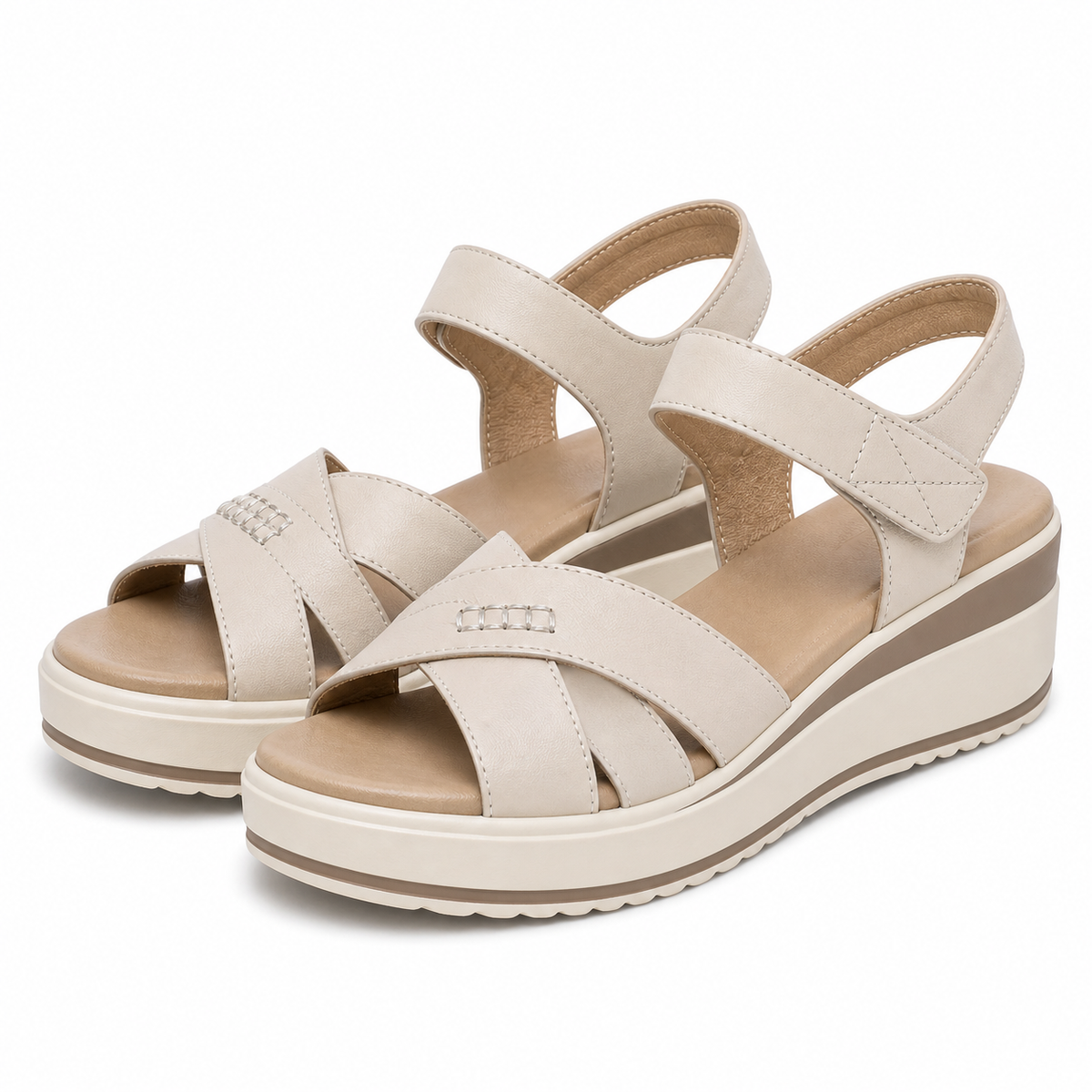 Sandale Casual Damă Formazione 2569 Cream - Piele Naturală - imagine 2