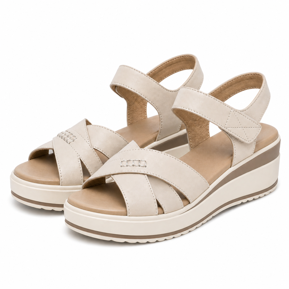 Sandale Casual Damă Formazione 2569 Cream - Piele Naturală