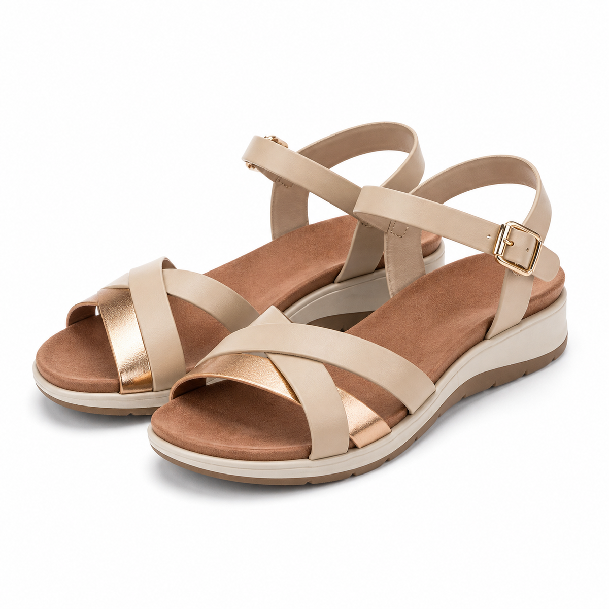 SANDALE CASUAL DAMA PASS 70423 M2-N BEJ + BRONZE