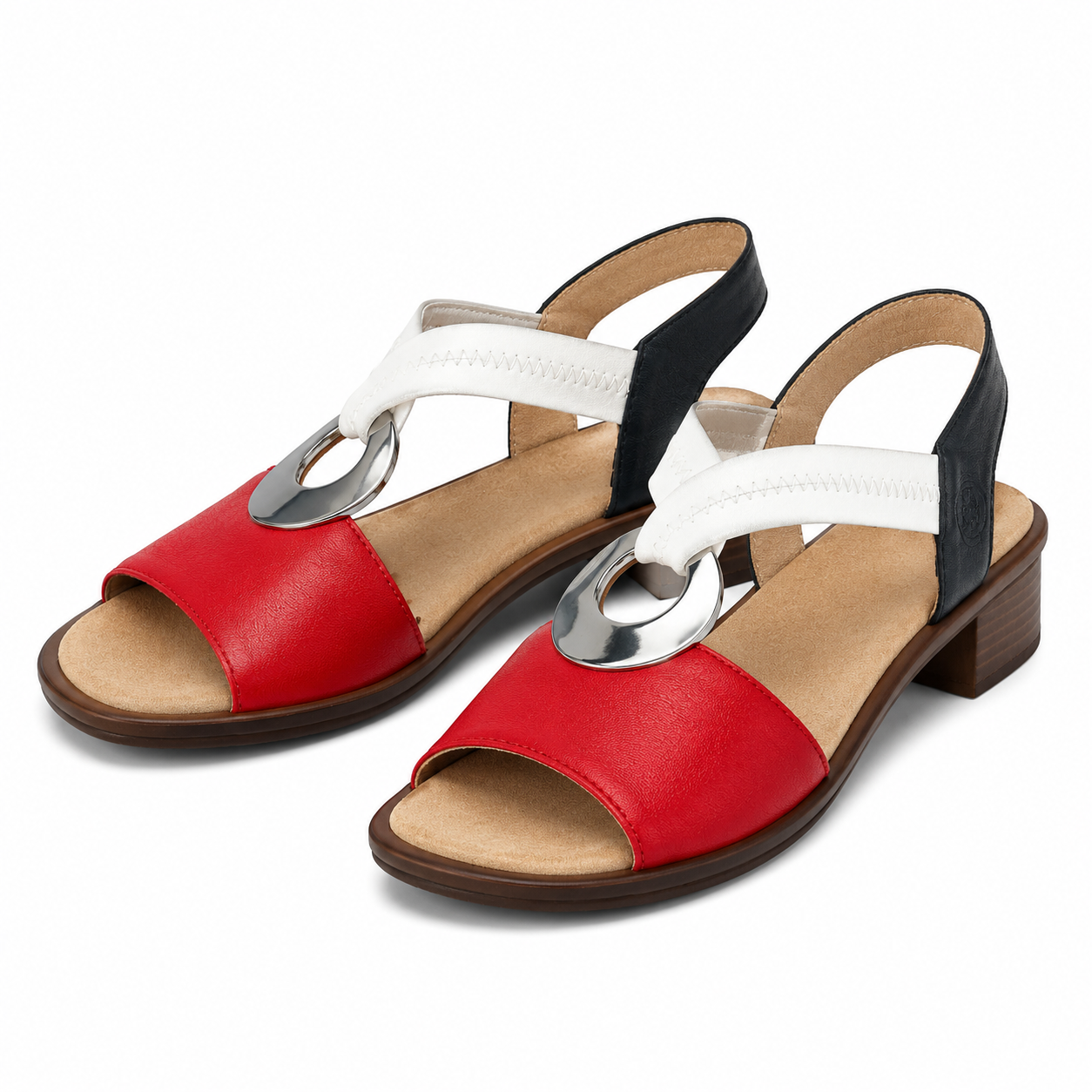 SANDALE CASUAL DAMA RIEKER 62662-35 ROSII CU ALB SI BLEUMARIN