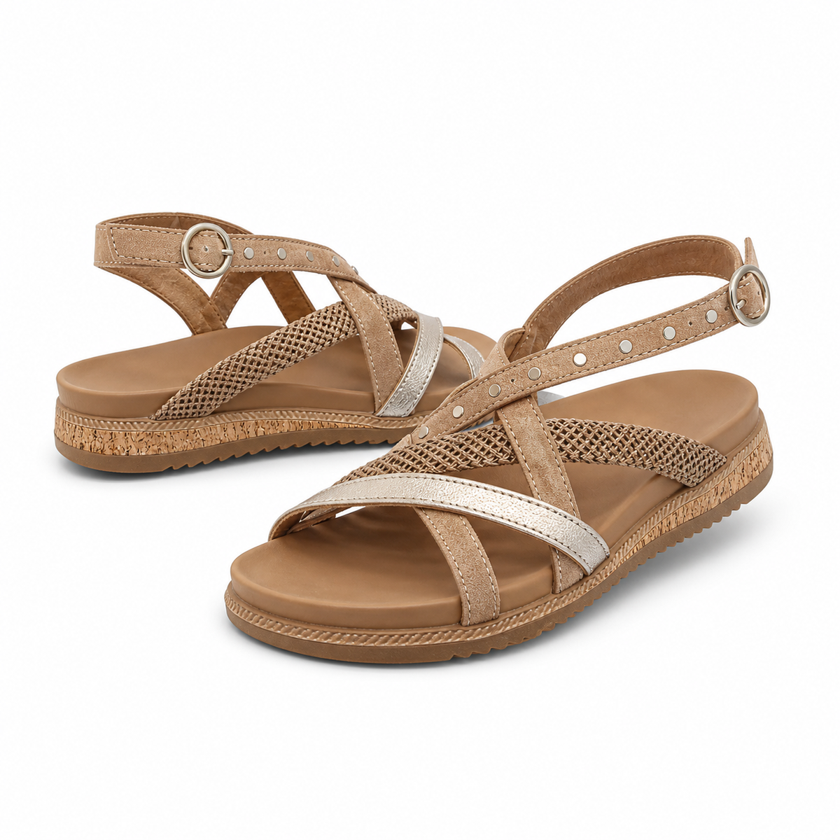 Sandale Casual Damă Skechers 114713 Negru + Orange - Piele Ecologică + Textil