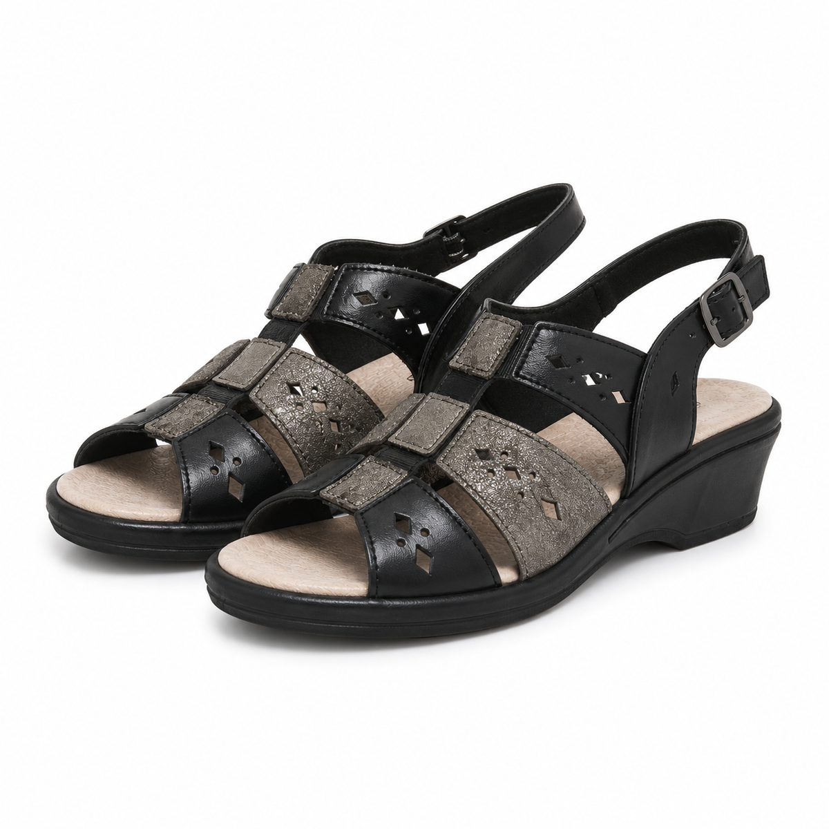 SANDALE CASUAL DAMA SUAVE 0253P ROMA L2-N NEGRE CU GRI SIDEF