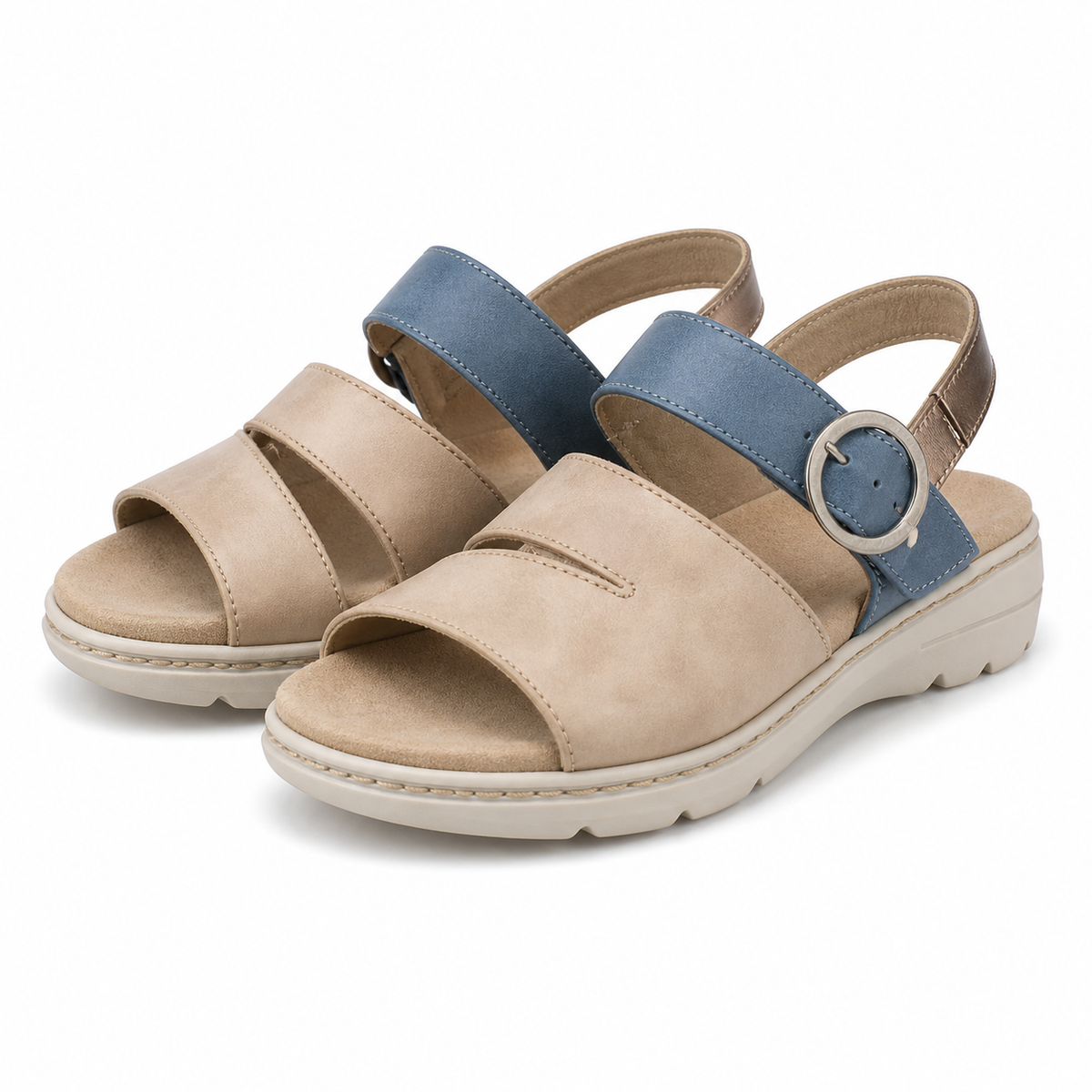 SANDALE CASUAL DAMA SUAVE SU20002T KRABI 15-N BEJ CU ALBASTRU